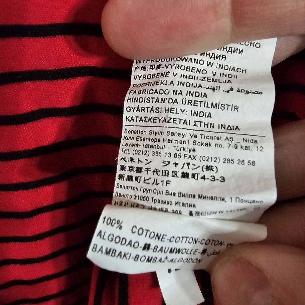 United Colors of Benetton Women S Red Black Striped Cotton Top Archival Rare - Picture 6 of 8